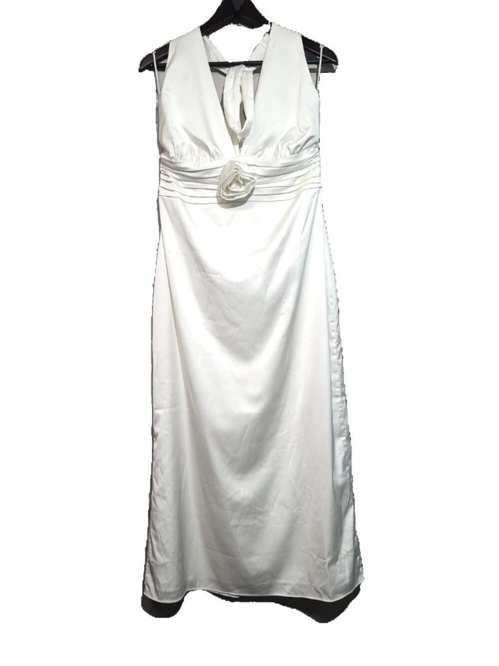 Abercrombie & Fitch Cream Plunge Rosette Column Halter Maxi Dress NWT Large